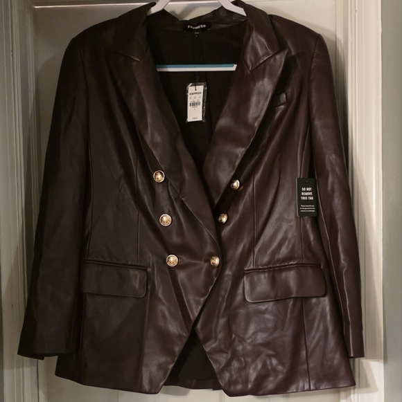 Express Jackets & Blazers - Express Double Breasted Eggplant/Brown Blazer with Gold Buttons